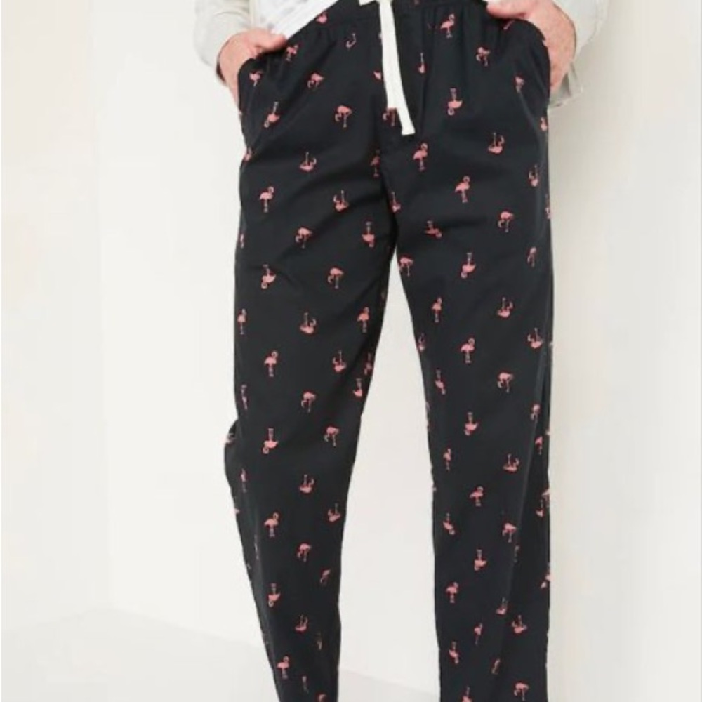 OLD NAVY Black Flamingo Print Poplin Pajama Pants Men’s Sleepware Bottoms